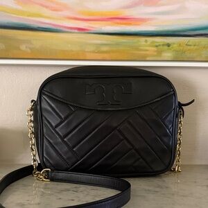 Tory Burch Black Crossbody Bag with Gold Chain